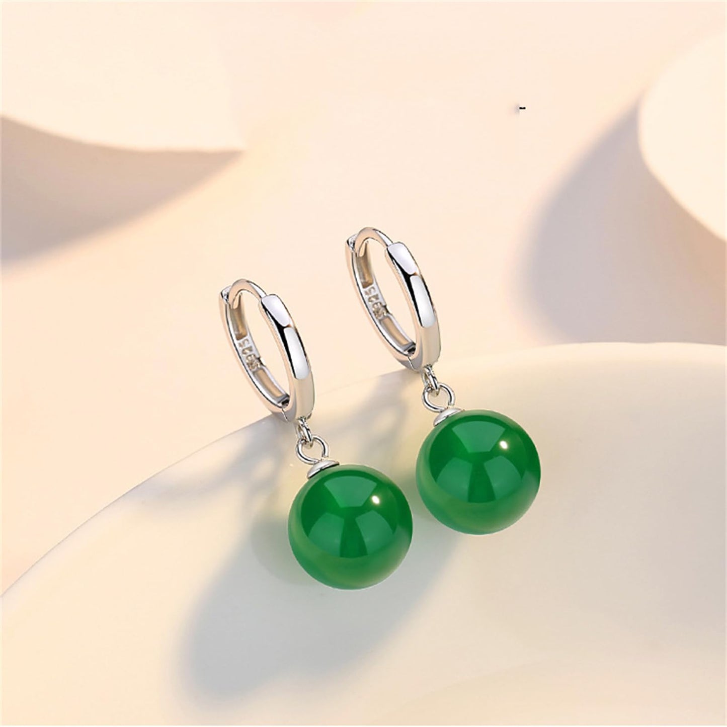 QLYOVWE Handmade Jade Earrings Basic Gemstone Round 12MM Bead Ball Drop Dangle Earrings Rose Quartz Stone Natural Agate Bead Jade Drop Earrings for Women (Green)