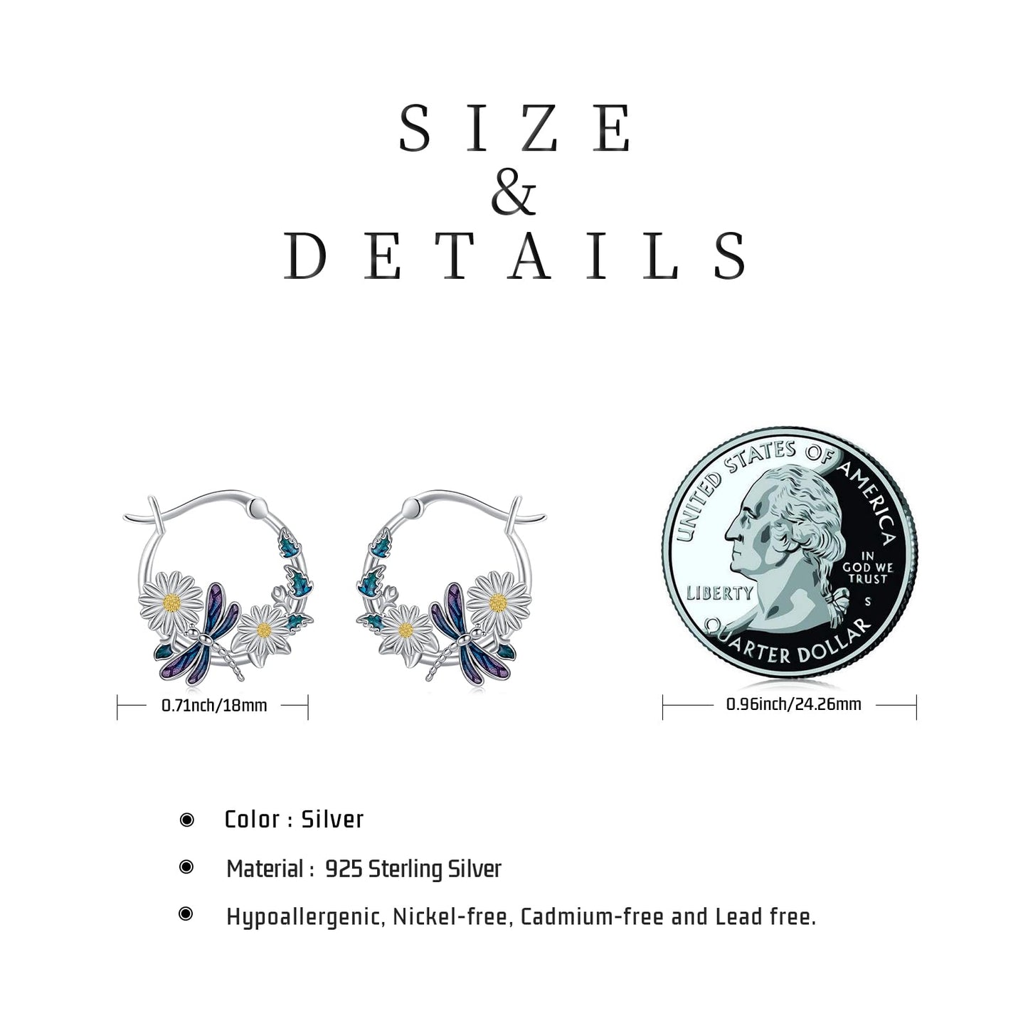 JUSTKIDSTOY Dragonfly Earrings 925 Sterling Silver Daisy Flower Hoop Earrings Jewelry Dragonfly Graduation Gifts for Women Daughter Her