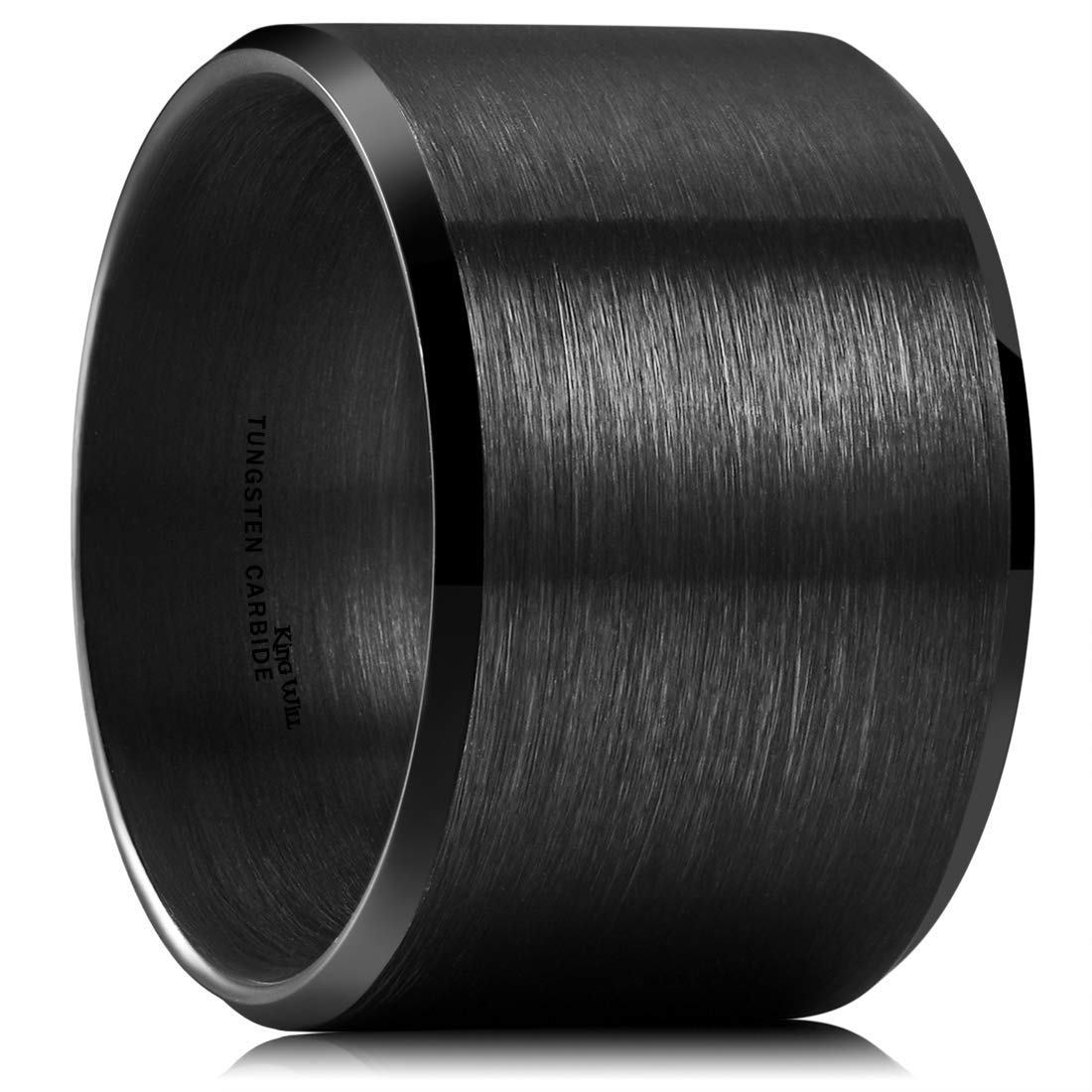 King Will Black-15mm Basic Wedding Ring For Men with Brushed Matte Surface Beveled Polished Edge Comfort Fit 9
