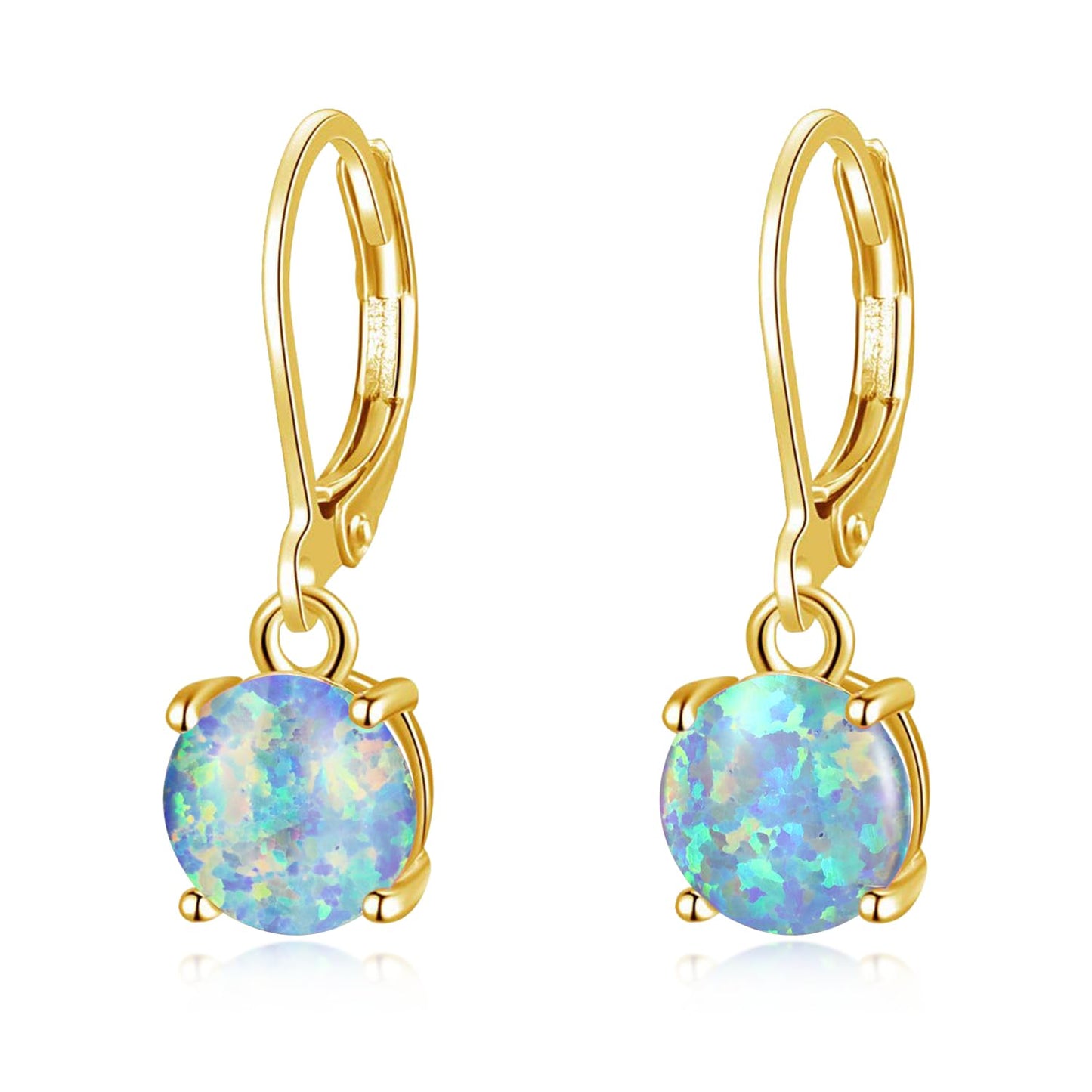 CiNily Round-Cut Opal Dangle Earrings for Women Hypoallergenic Blue Purple Fire Opal Rhodium Plated Leverback Gemstone Drop Earrings Jewelry for St Patrick's Day Easter Mother's Day Graduation