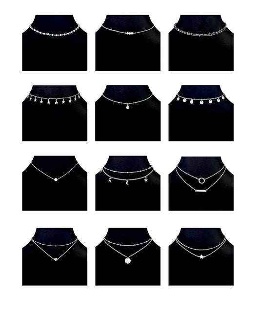 Ofeiyaa 12pcs Chain Gold Bead Necklace Coin Moon Star Pearl Pendant Chain Choker Multilayer Necklace Leather Cord Set for Women Men Adjustable Tone
