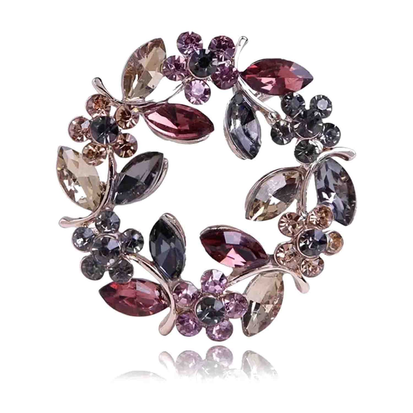 Gold Olive Branch Wreath Flower Crystal Brooches Pins Fashion Beautiful Created Rhinestone Floral Brooch Good Idea for Party Dance Wedding Banquet for Elegant Women Girl (Olive Branch Wreath)