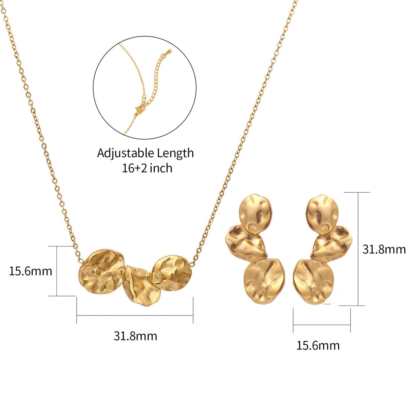 TaYolnFaSo Minimalist 18K Gold Pated Jewelry Set for Women Elegant Irregular Shape Necklace Earrings Set Christmas Gift for Female