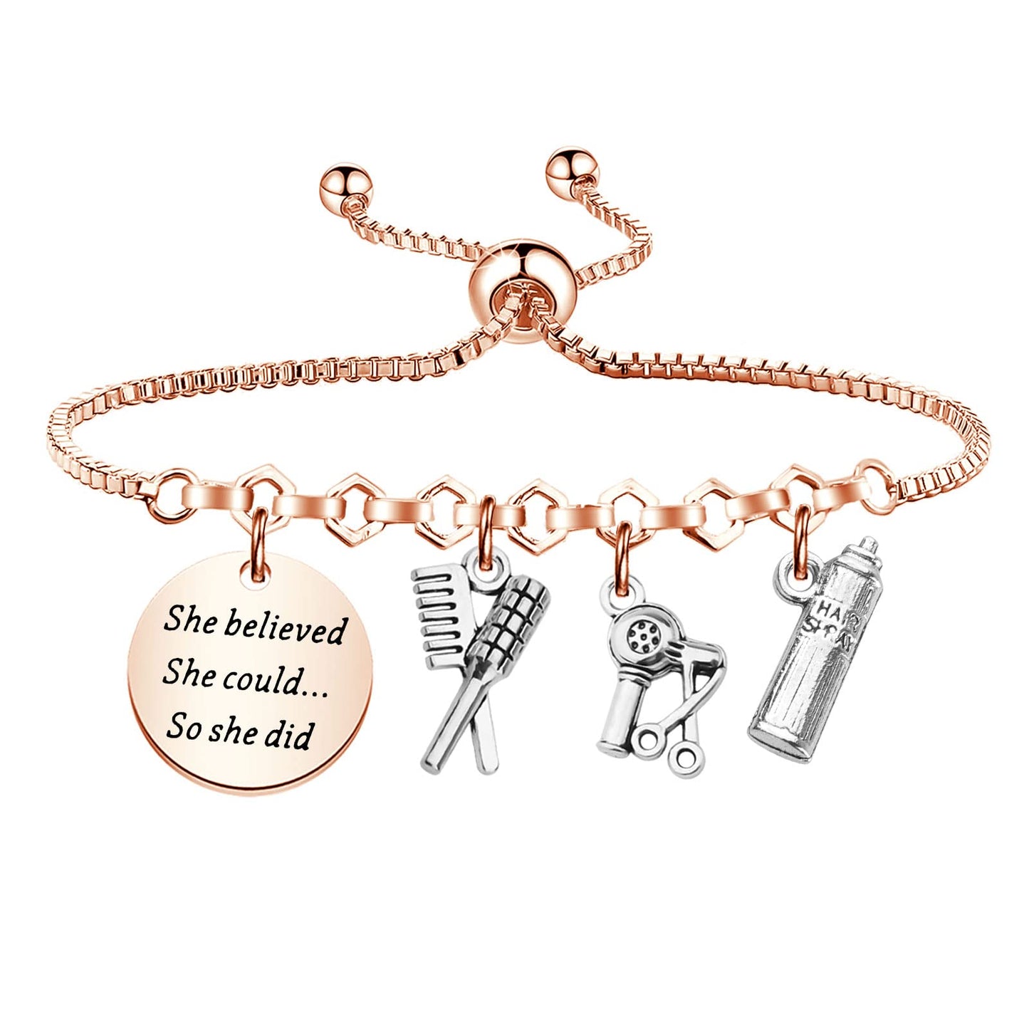 PLITI Hairstylist Gifts Hairdresser Gift Hair Stylist Bracelet Barber Gifts She Believed She Could So She Did Hairdresser Jewelry Cosmetology Graduation Gift (She Believed Hairstylist rg)