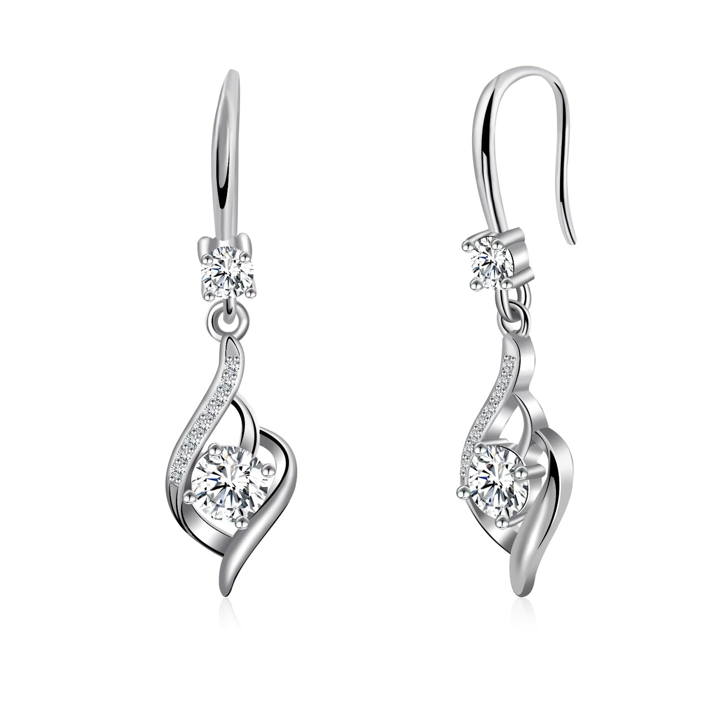 Heart Cubic Zirconia Drop Dangle Earrings-925 Sterling Silver with White Crystals-Long Birthstone Jewellery for Women