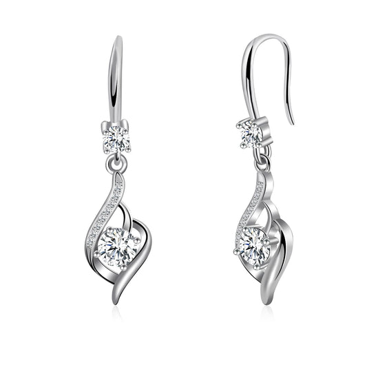 Heart Cubic Zirconia Drop Dangle Earrings-925 Sterling Silver with White Crystals-Long Birthstone Jewellery for Women