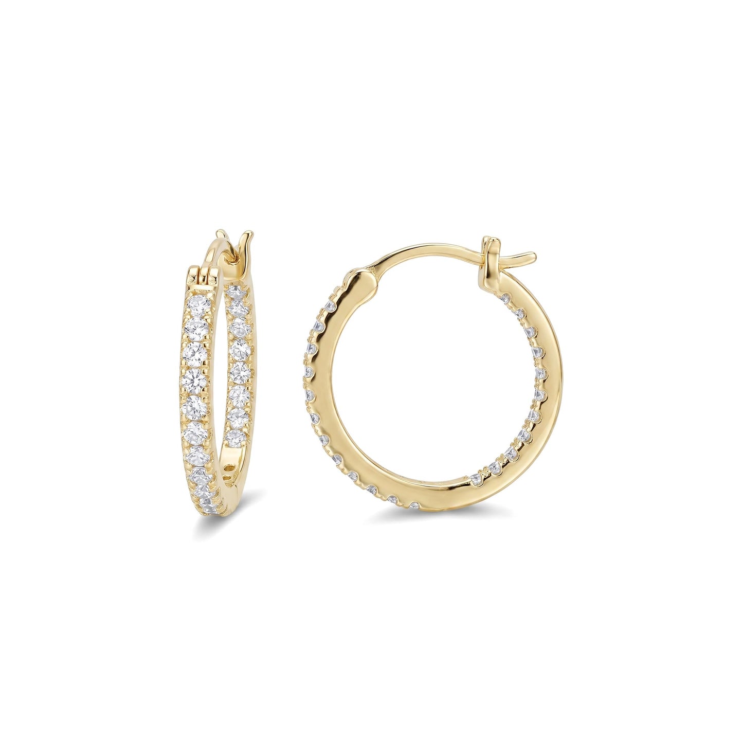 WORFRIL 14K Gold Hoop Earrings for Women Cubic Zirconia Pave Round Hoops Sparkling Lightweight Huggie Style Elegant Jewelry 20mm
