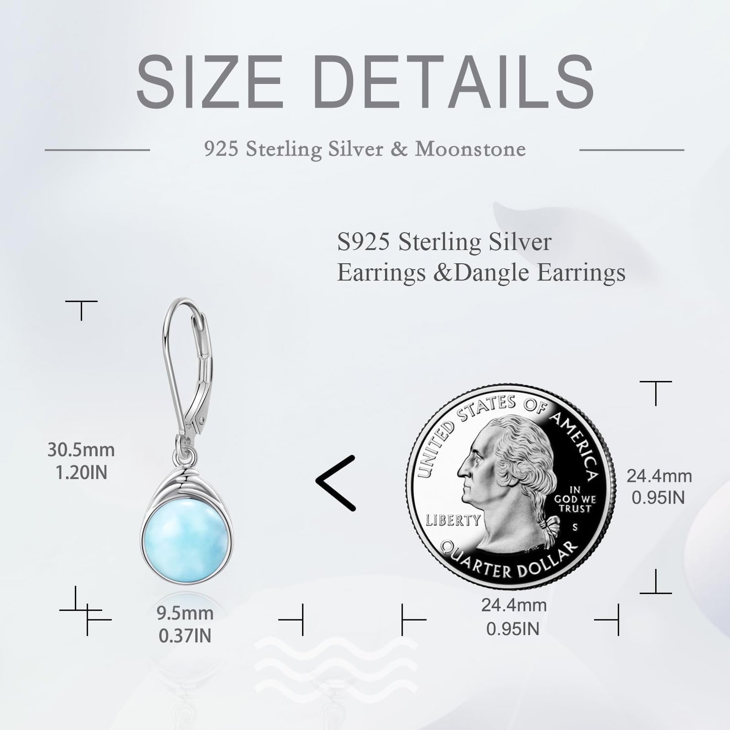 POPLYKE Larimar Earrings Dangle for Women 925 Sterling Silver Leverback Earrings Round Blue Larimar Jewelry Christmas Birthday