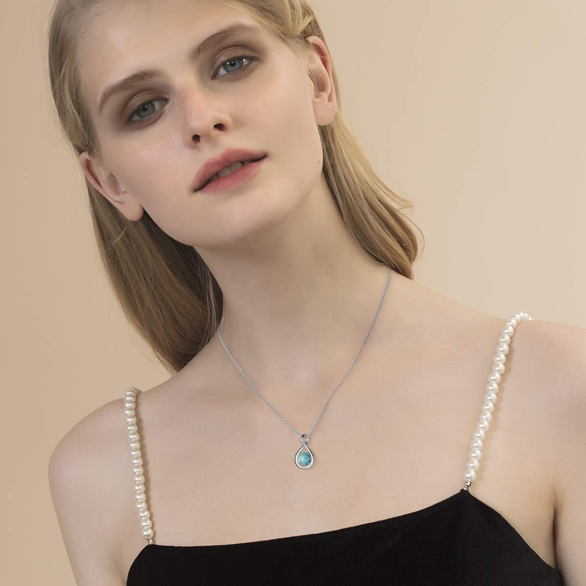 FANCIME Turquoise Necklace December Birthstone Necklace for Women Sterling Silver Infinity Pendant Fine Jewelry Birthday Mothers Day Gifts for Wife Her Mom, Chain Length 16"+2"
