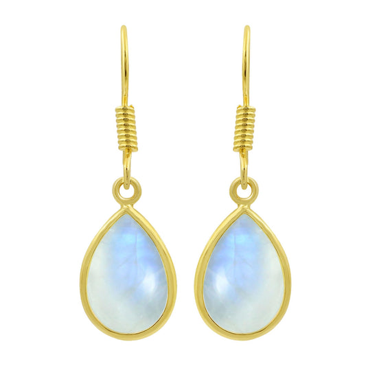 Natural Moonstone 14K Yellow Gold Plated Dangle Earrings for Women - June Birthstone Teardrop Shape White Gemstone Handmade Jewelry Earrings - Gifts for Mom Wife Her