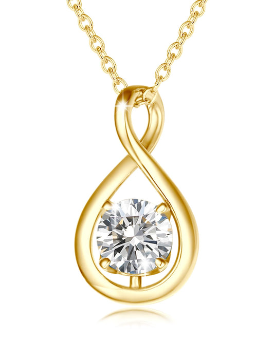 FANCIME Simulated Diamond Necklace April Birthstone Necklace for Women Cubic Zirconia CZ Yellow Gold Plated 925 Sterling Silver Infinity Pendant Jewelry Birthday Mothers Gifts for Mom Her