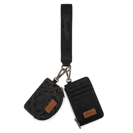 Montana West Wrangler KeyChain Wristlet Wallets for Women Western Dual Pouch Wristlet Embroidered Boot Scroll Card Holder Wallet With Zipper