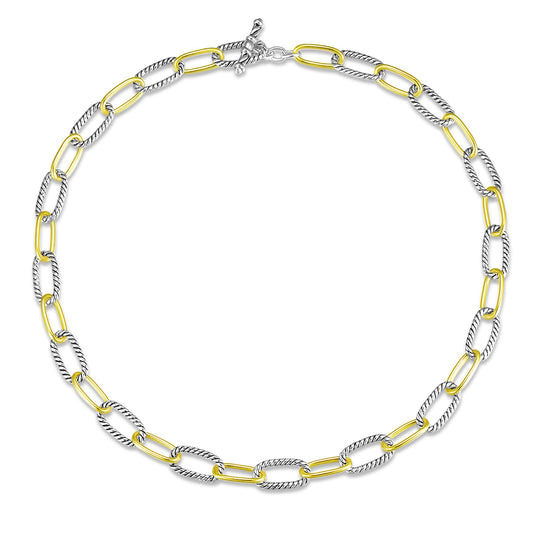 UNY JEWEL Twisted Cable Wire Paper Clips Link Chain Necklace Two Tone Designer Brand Inspired Look Alike Women Jewelry Valentine Christmas Gift Two Tone