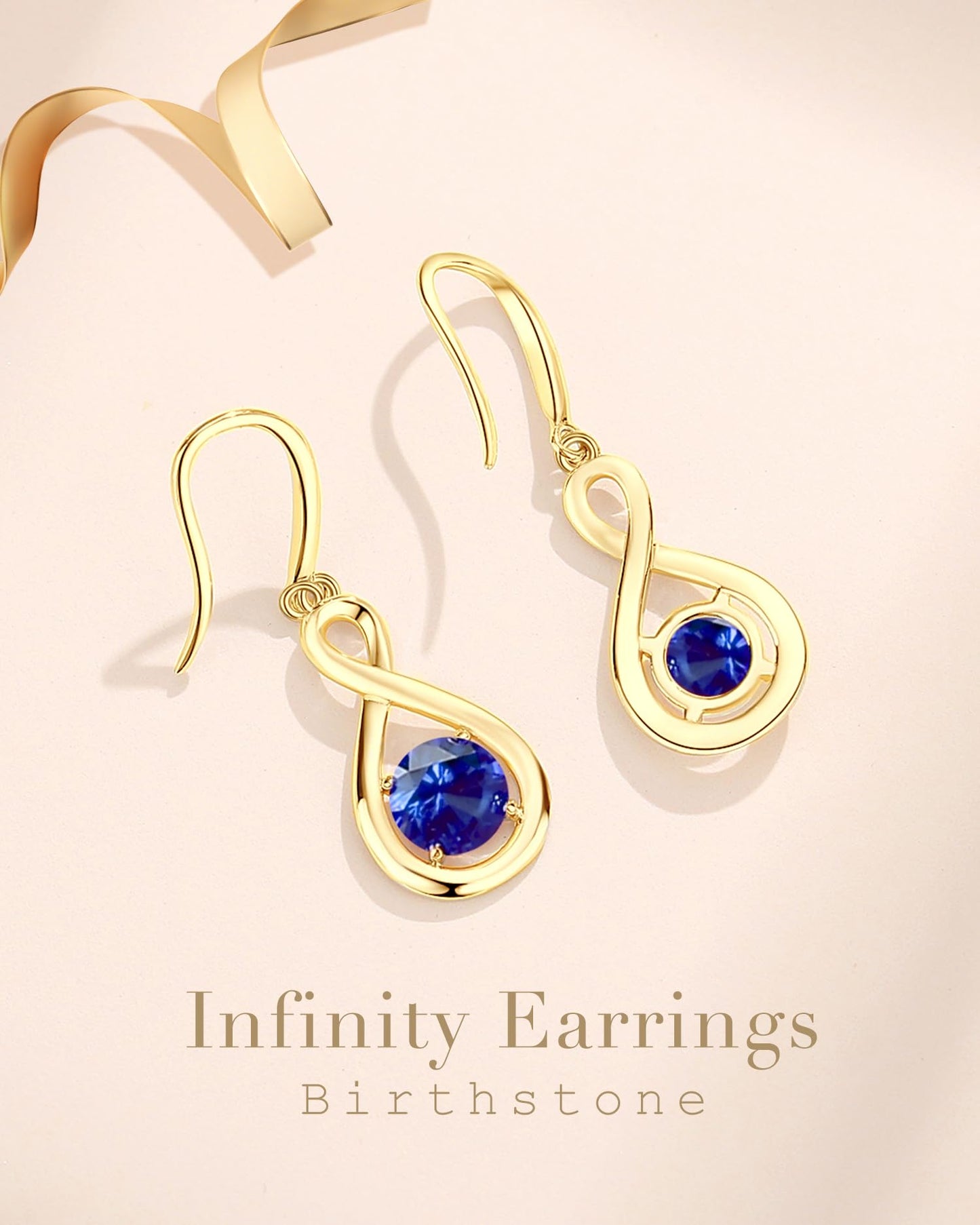 FANCIME Sapphire Dangle Drop Earrings 925 Sterling Silver Yellow Gold Plated Dainty Infinity Blue Gemstone September Birthstone Earring Fine Jewelry Birthday Mothers Day Gifts for Mom Women