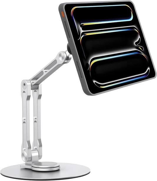 Msounehna 360 Magnetic iPad Stand for Desk, Foldable Aluminum Alloy Tablet Holder with Adjustable Base | Ergonomic