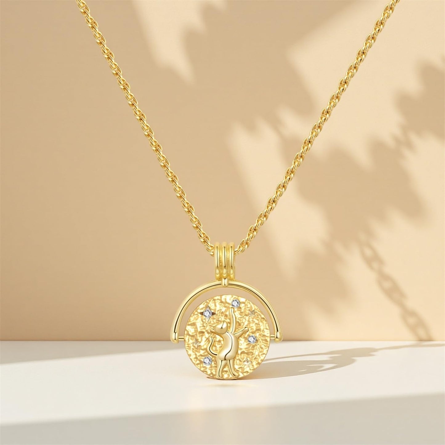 MISEFF 925 Sterling Silver Fashion Pendant Necklace for Women，Fashion Jewelry, 18K Gold Plated， Advanced Retro Series Link Chains ，Basic Multifunctional Accessories Suitable for Multiple Occasions and Daily Wear (Cat Coin)