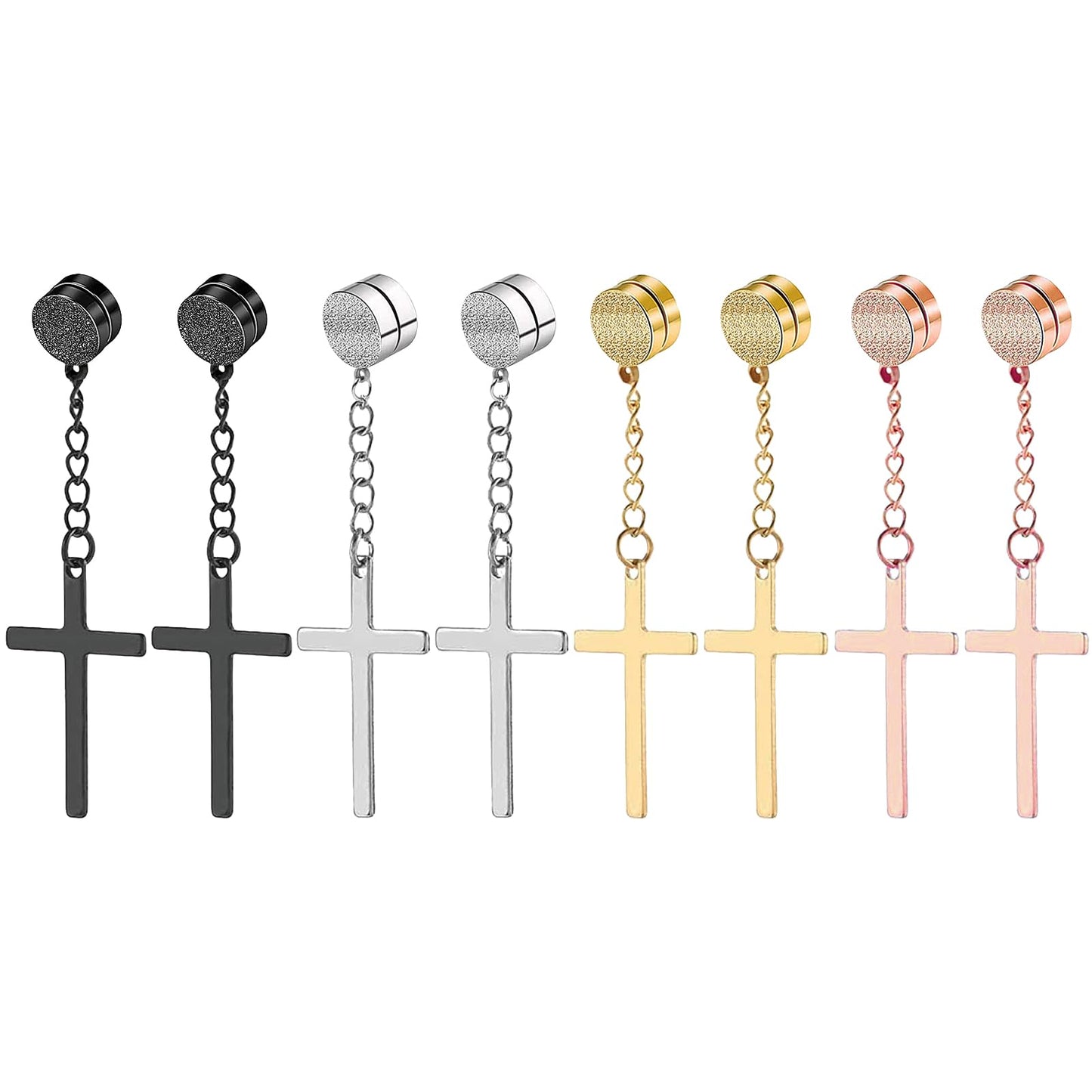 NEWITIN 4 Pairs Stainless Steel Magnetic Earrings for Men Clip on Earring Magnetic Stud Earring Unisex Non Piercing CZ Magnet Studs Diamond Cross Earrings for Women Men