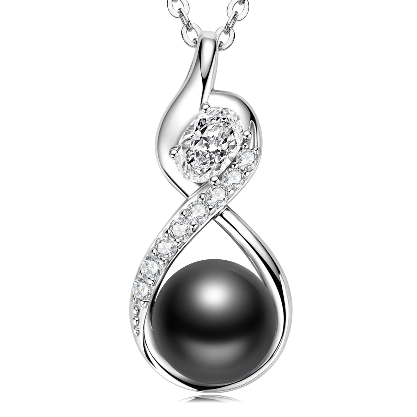 Tahitian Black Pearl Necklaces for Women, 925 Sterling Silver Pearl Pendant Necklace with Cubic Zircon, Birthday Anniversary Jewelry Gifts for Wife Mom