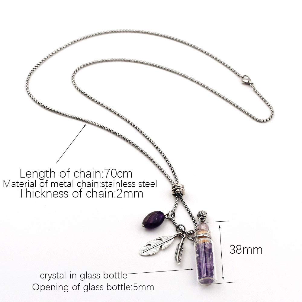 CoolDIY Aromatherapy Essential Oil Diffuser Necklace Locket Pendant Stainless Steel Perfume Necklace Crystal stone Glass vial Necklace (Water blue)