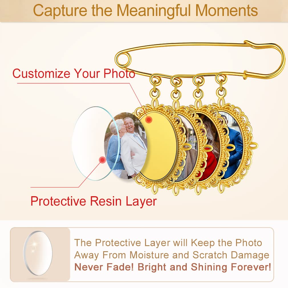 Custom4U Bouquet Brooches for Bridal Bouquets Oval Shaped Memorial Photo Charms Wedding Funeral Boutonniere Jewelry