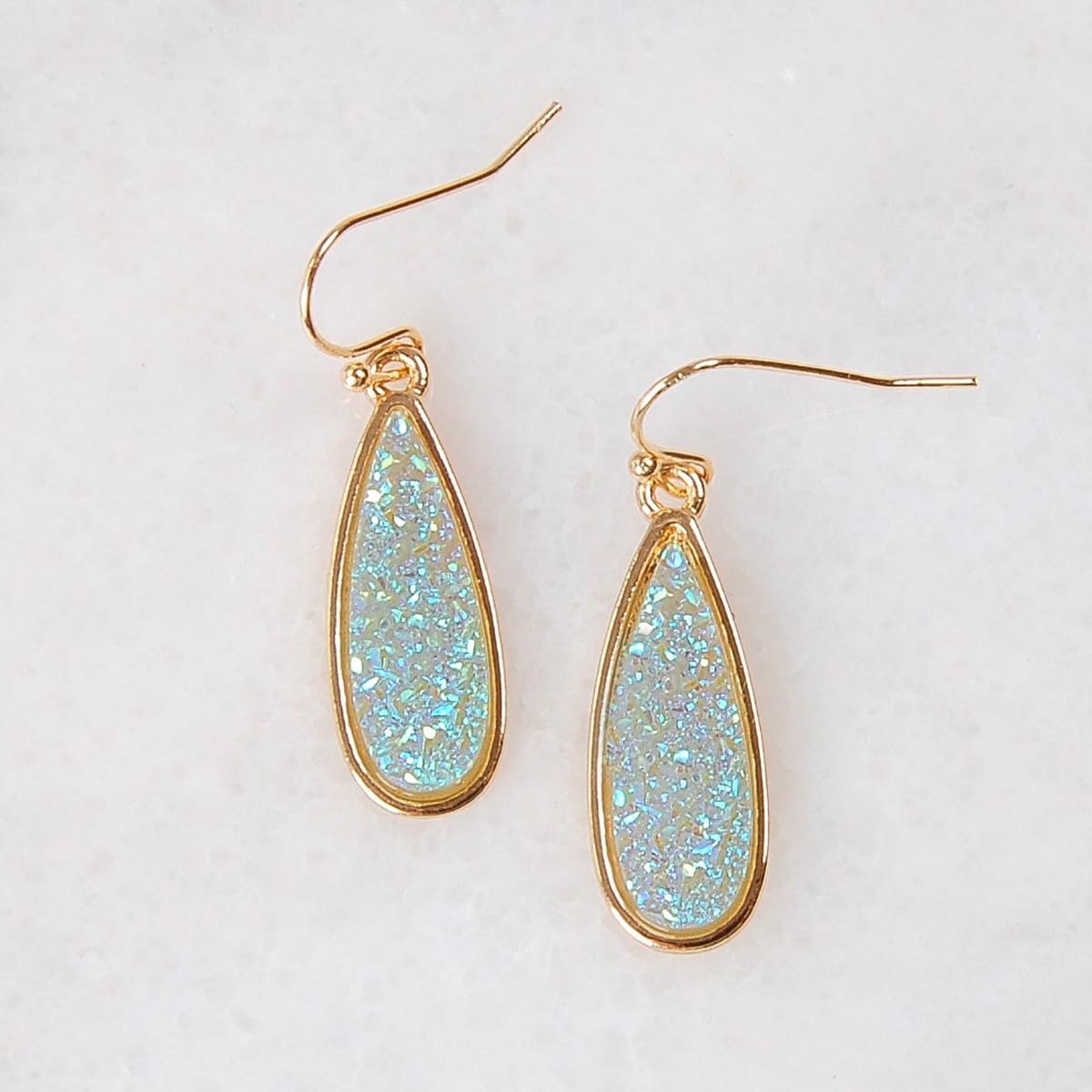 Mint Green Earrings for Women Dangle - Simulated Aqua Teal Simulated Druzy Earrings for Women, Sparkly Dangly Boho Statement Drops, Elegant Hanging Dangling Green Stone, Dainty Long Teardrop Jewelry