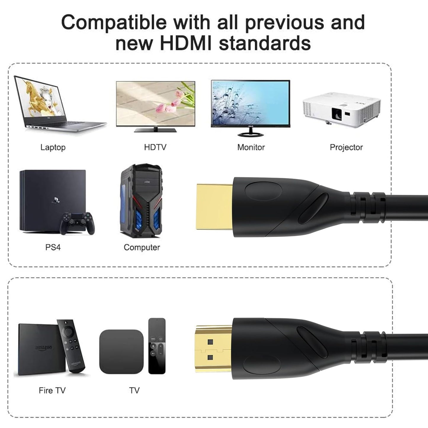 Jorenca 8K 6ft, 48Gbps 2.1 8K@60Hz 4K@120Hz,eARC, 3D,Compatible PS5, 4K HDMI Cable Ultra High Speed HDMI Cord,Gold