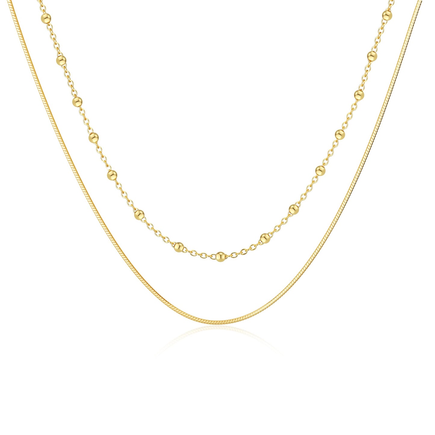 Freekiss Dainty Gold Necklace - Simple Herringbone Choker, 14k Gold Plated Beaded Snake Necklace Gift for Women