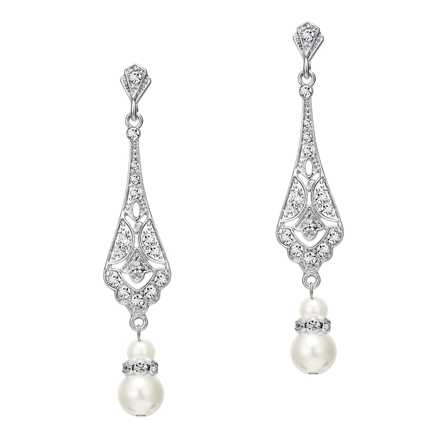 BABEYOND 1920s Vintage Wedding Pearl Dangle Drop Earrings Art Deco Gatsby Earrings (Style 5-Silver)