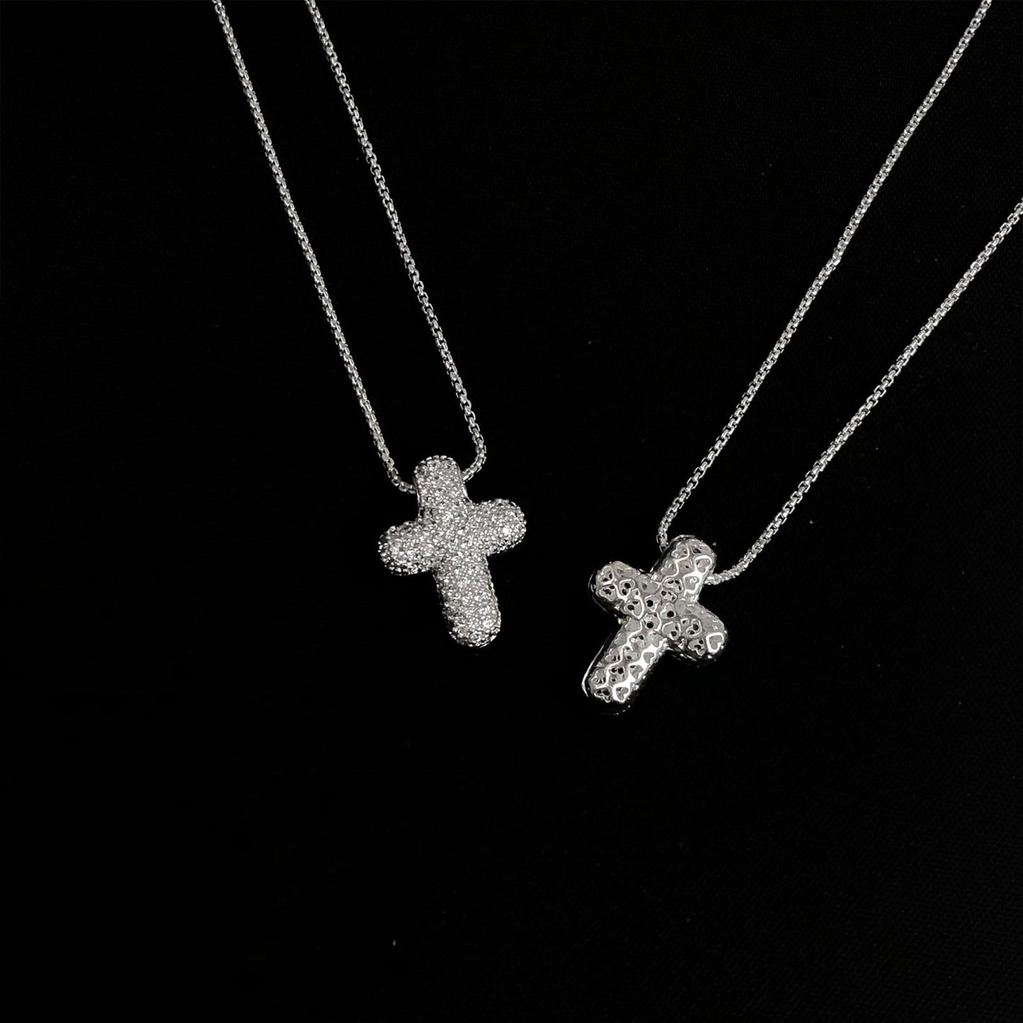 OGD Cross Necklace for Women 925 Silver Plated Dainty Cross Chain Pendant Trendy CZ Diamond Crucifix Charm Bubble Necklace Non Tarnish Hypoallergenic Faith Choker Religious Gifts for Women