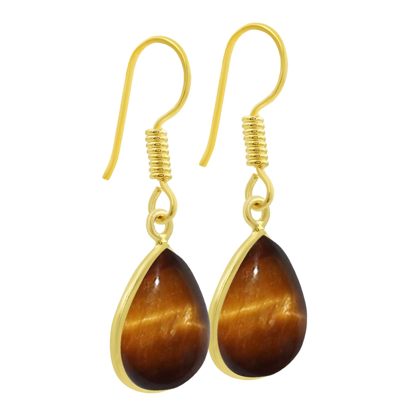 Natural Tiger Eye 14K Yellow Gold Plated Dangle Earrings for Women - November Birthstone Teardrop Shape Gemstone Handmade Earrings - Jewelry Gifts for Her Mom Wife Sister