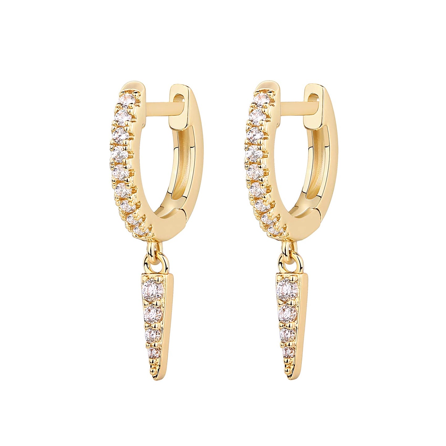 PAVOI 14K Yellow Gold Plated S925 Sterling Silver Post Drop/Dangle Huggie Earrings for Women | Dainty CZ Awl Earrings