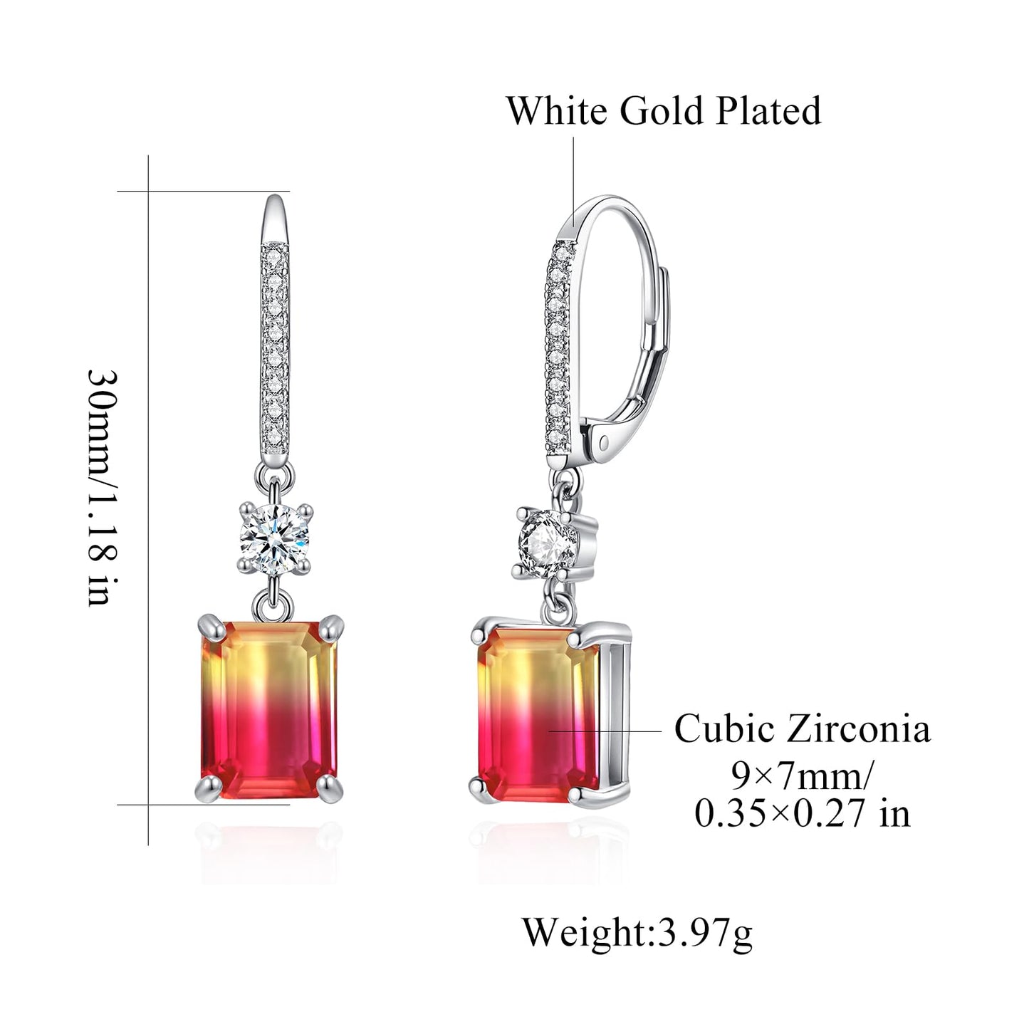 CiNily Leverback Earrings for Women Dangle Drop Earrings Hypoallergenic, 14K White Gold Plated Red and Yellow Cubic Zircon Earrings Maple Leaf Color Diamond Fall Jewelry for Thanksgivings