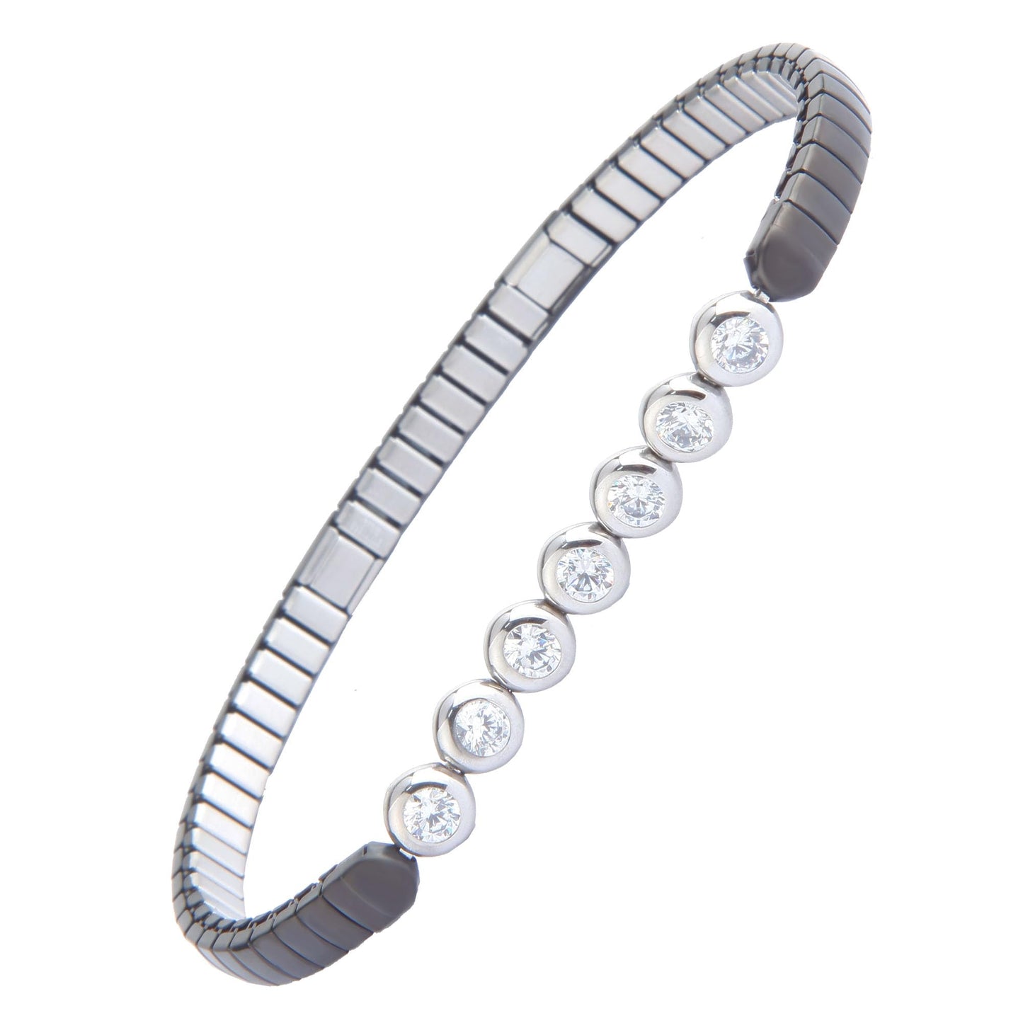 KYOSI Magnetic Bracelet for Women Energy Balance Stainless Steel Bracelet Magnet jewelry Stretches Elastic Small Bracelet (Silver+Black)