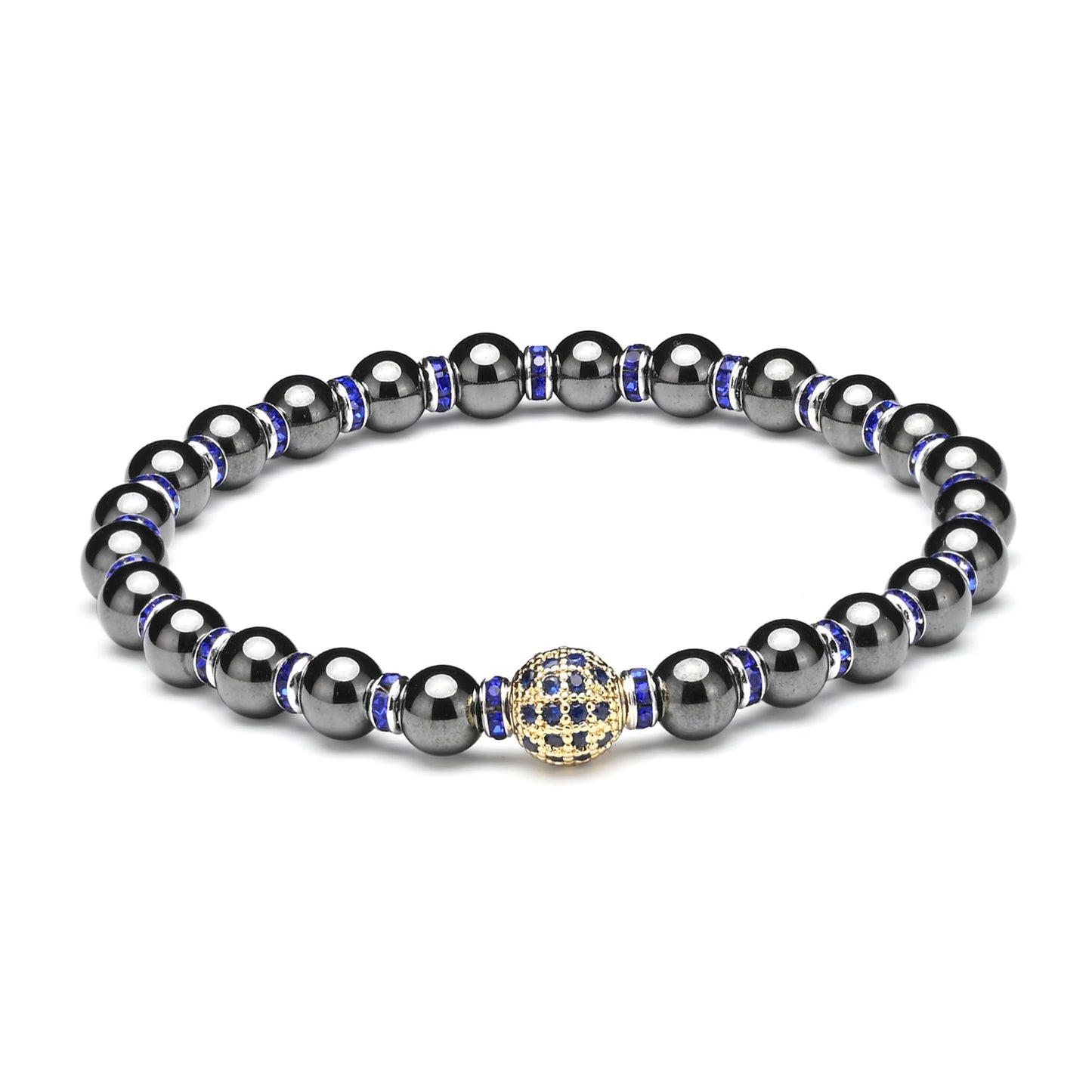 Apocalyptic-K Women's Magnetic Bracelet，Hematite Bracelets，Magnetic Bracelets With Zirconia,Handmade Stretch Bracelet，Eliminates static electricity. (8MM Blue &10MM Zirconia)