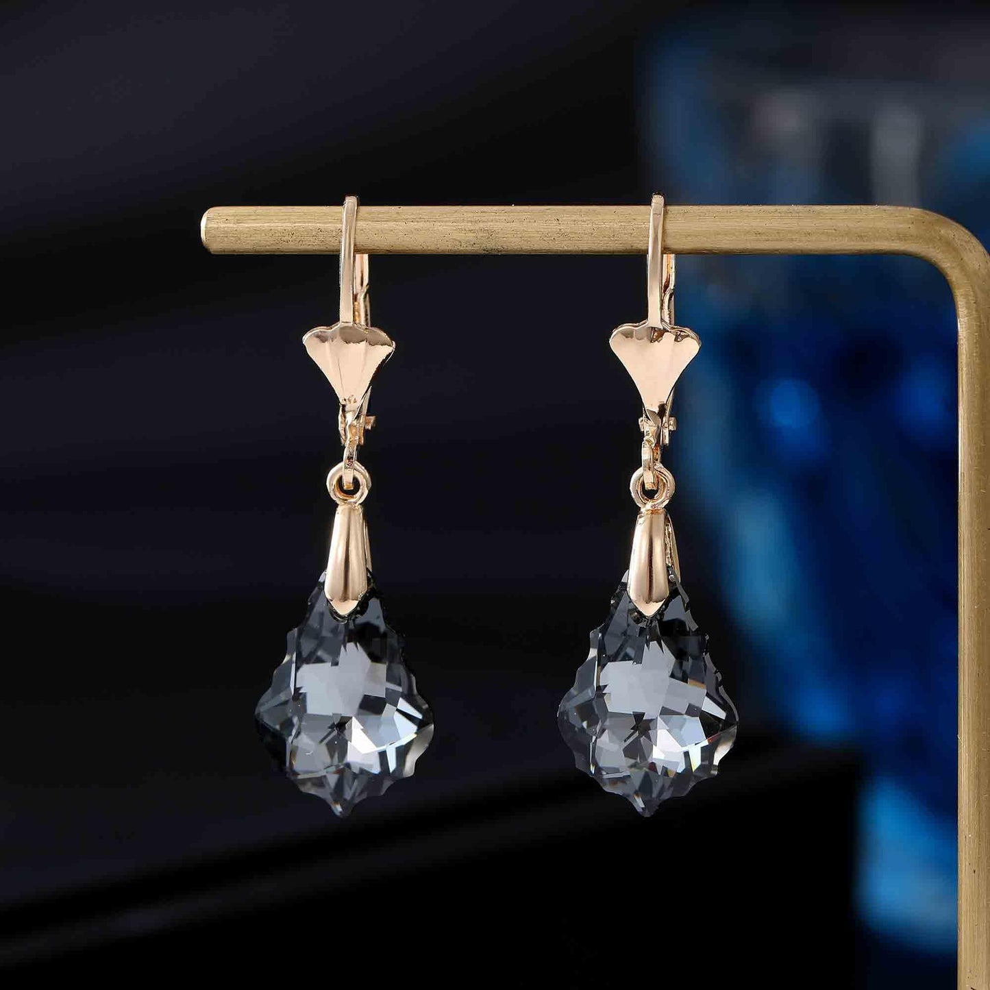 Austrian Crystal Baroque Drop Leverback Earrings for Women Fashion 14K Gold Plated Hypoallergenic Jewelry (Black)