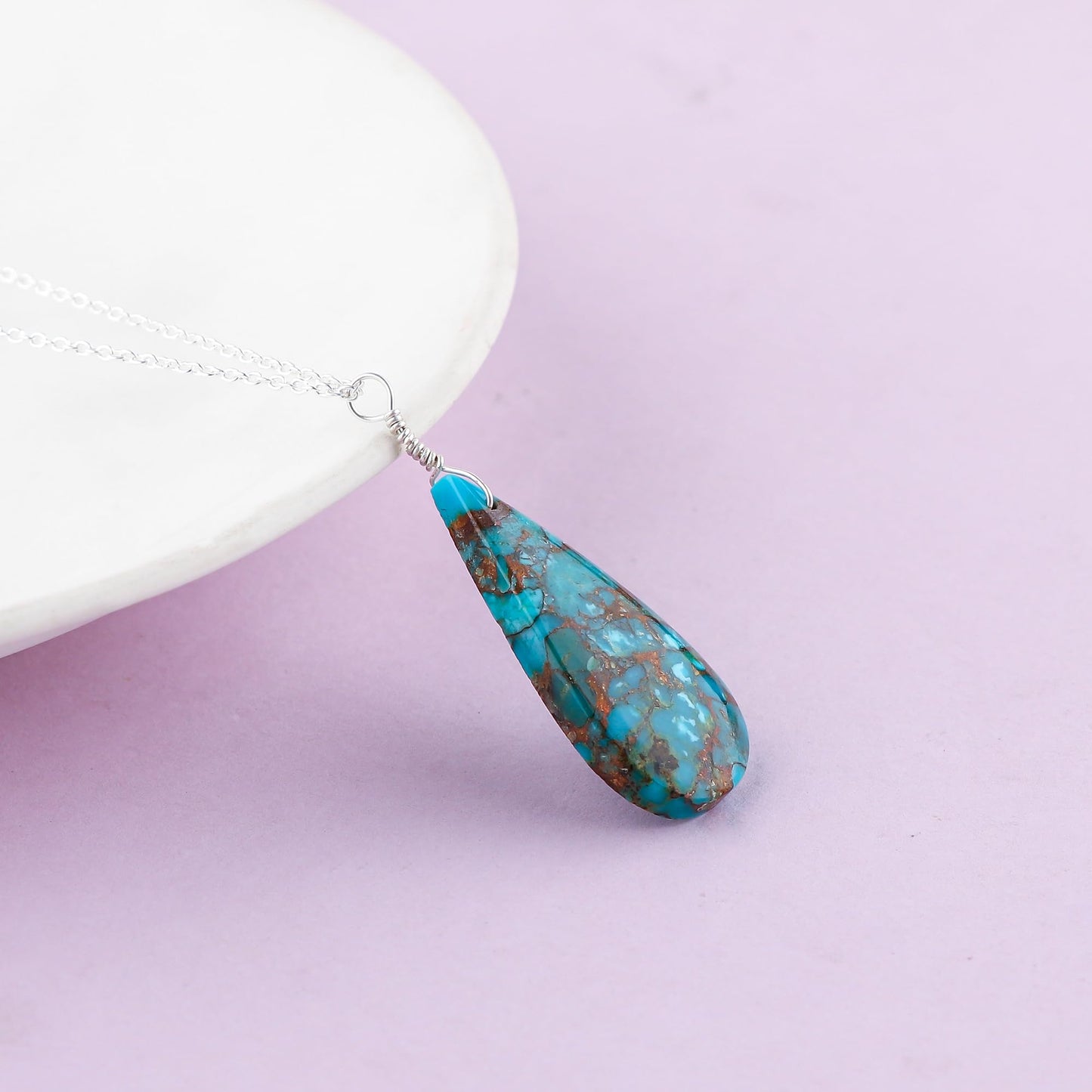 Yashee Natural Turquoise Pear Shape Crystals Pendant Necklace, Chakra Energy Healing Gemstone, Real Crystal, Top Grade, Beautiful Women Simple Jewelry, Dainty Silver Plated Jewelry 18 inch