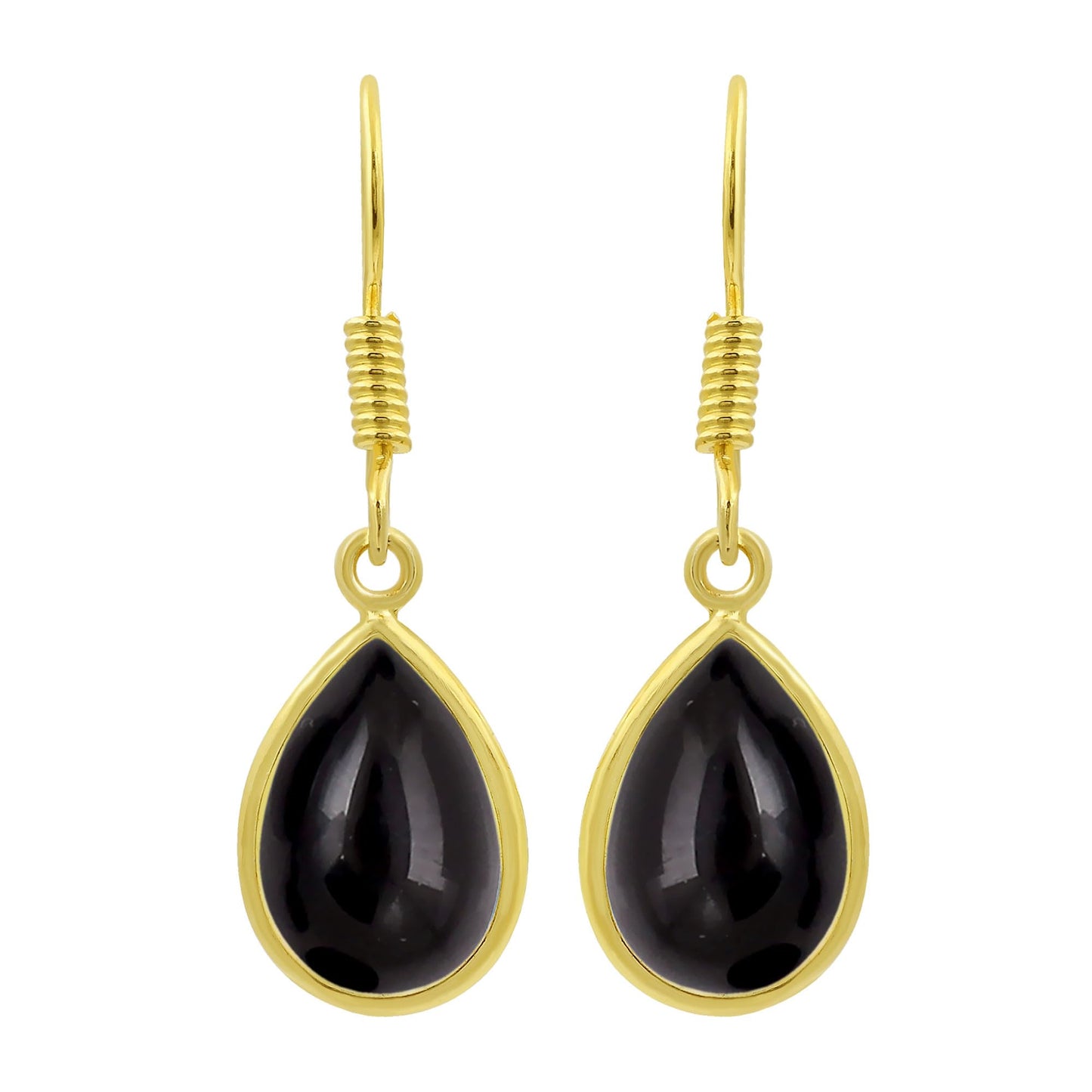 14K Yellow Gold Plated Natural Black Onyx Dangle Earrings for Women - July Birthstone Black Gemstone Teardrop Shape Earrings - Handmade Gifts for Her Mom Sister