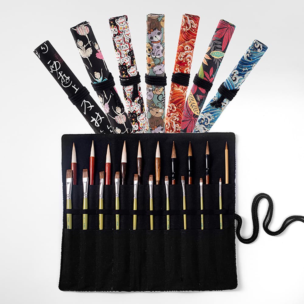 Funny live Paint Brush Holder Art Supplies, Artist Brush Holder & Art Supply Storage Organizer Roll-Up Case Bag, Protect Acrylic Oil Watercolor Paintbrushes (Black-20 Slot Pockets)