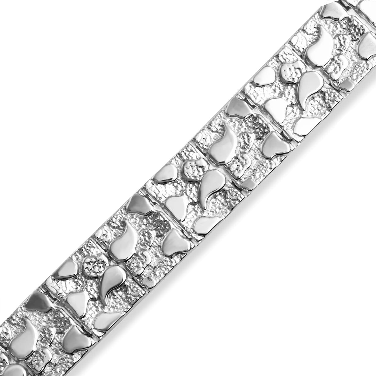 Solid 14k White Gold Large Textured Nugget Bracelet (Size 8)