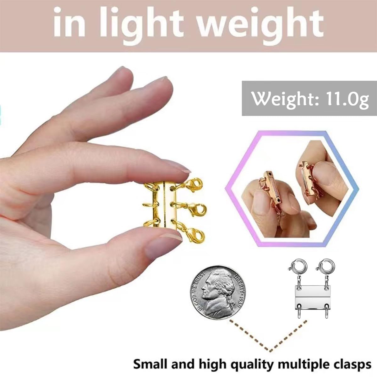 Layering Magnetic Necklace Clasps, Multiple Necklace Clasp,Necklace Clasps for Layered Look，Stainless Steel Chain Link Clasps for Necklaces and Bracelets, Silver, Gold (4pcs|Golden Silver B)