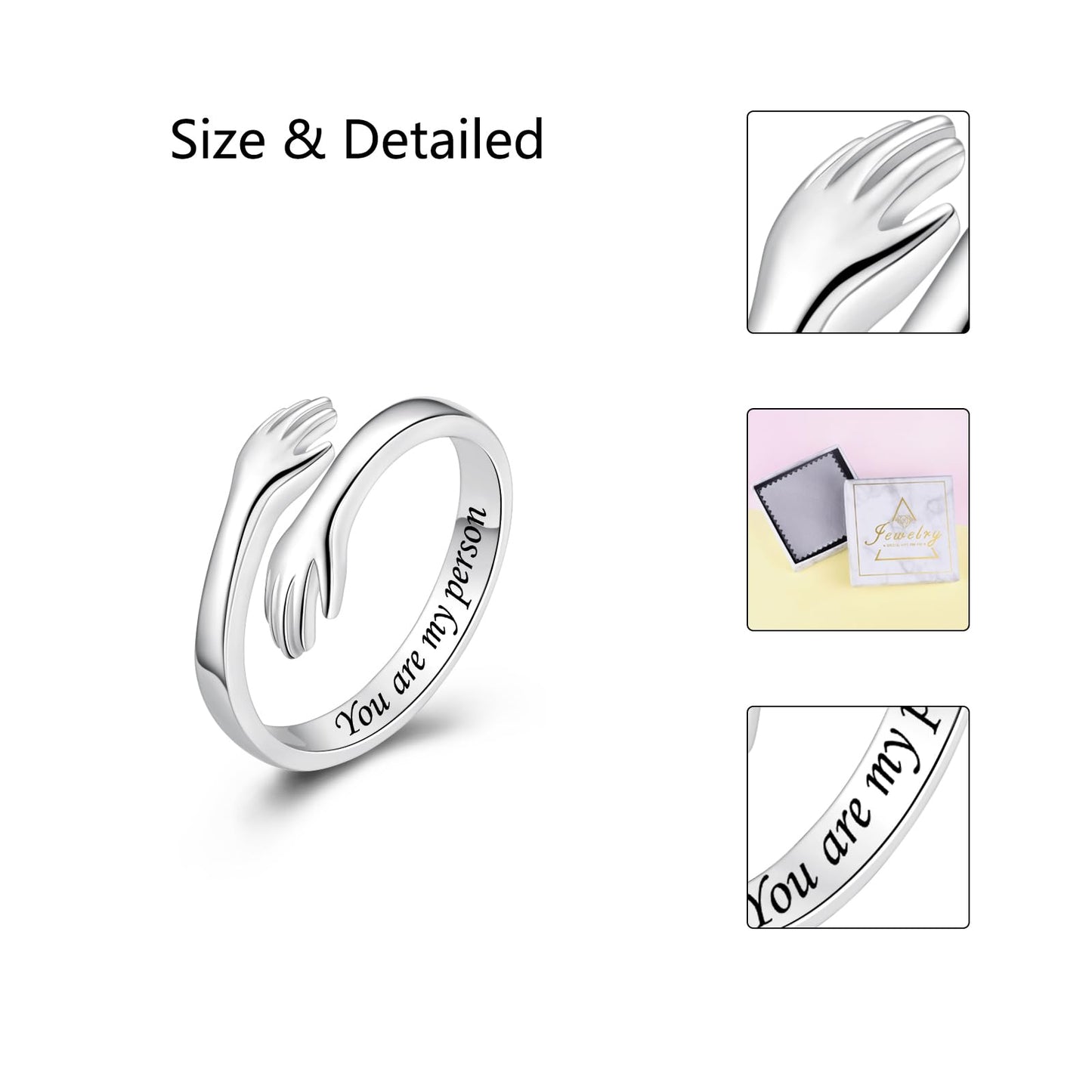 ACJFA Hug Rings for Women Sterling Silver Adjustable Ring Thumb Ring Birthday Mother Gifts Jewelry(You are my person)