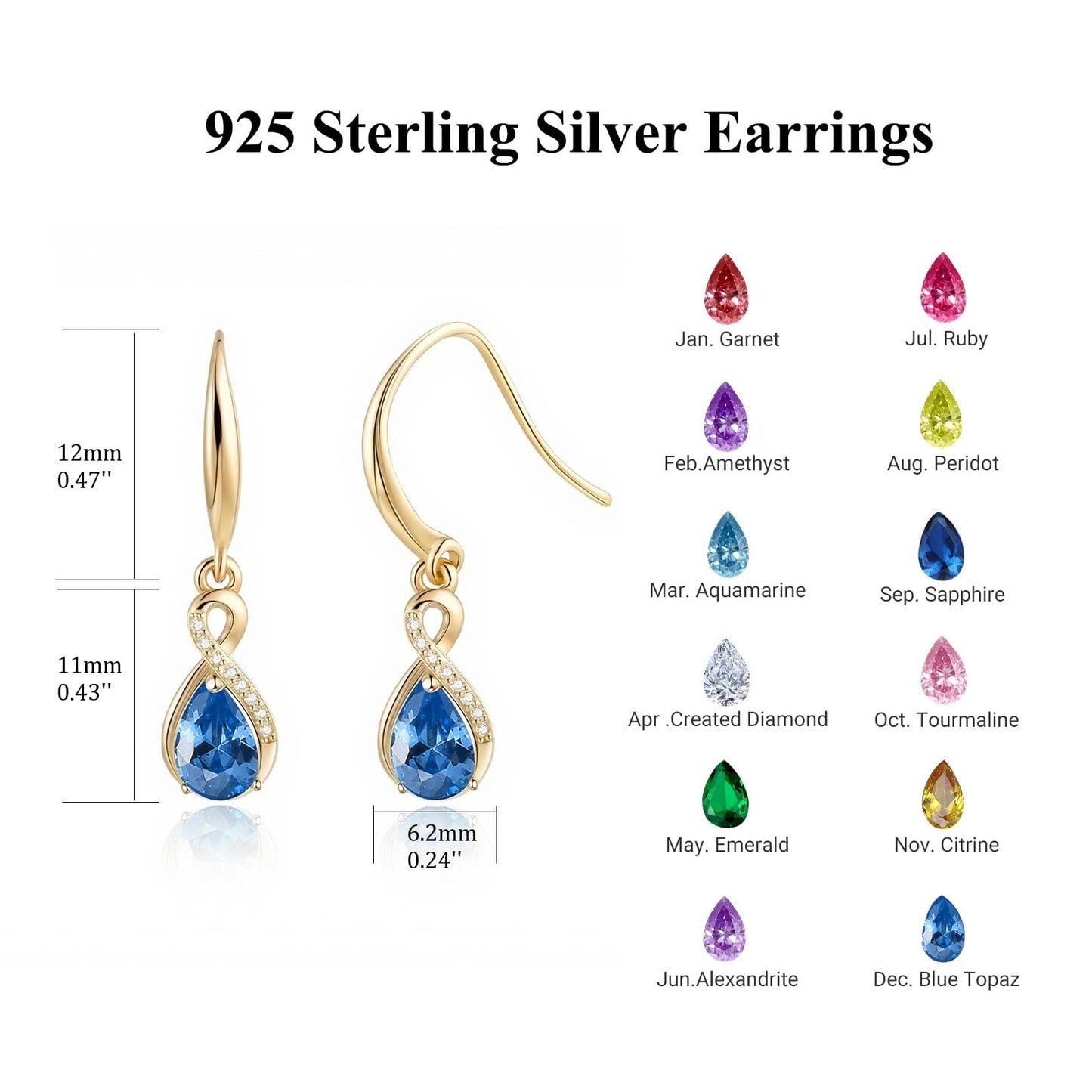 Infinity Birthstone Earrings 18K Gold Plated 925 Sterling Silver Teardrop Infinity Drop Dangle Earrings Blue Topaz Jewelry Birthday Gifts for Women Her Mother Wife