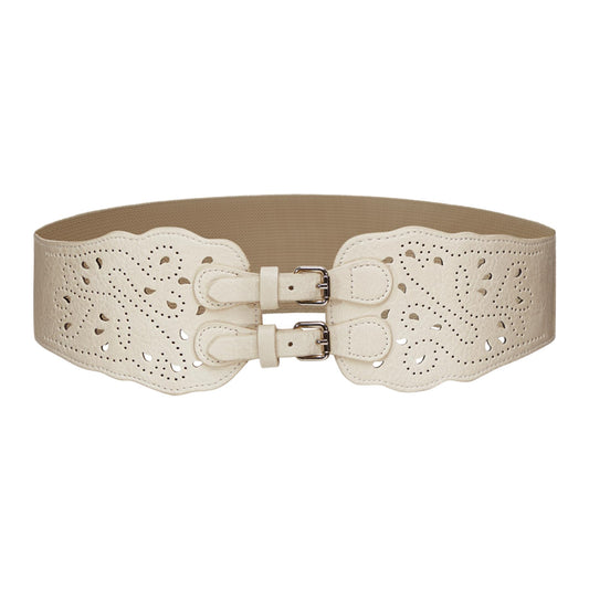 Dressystar Women's Elastic Wide Waist Belt for Dresses Vintage Stretch Chunky Corset Belts with Buckle Beige XL