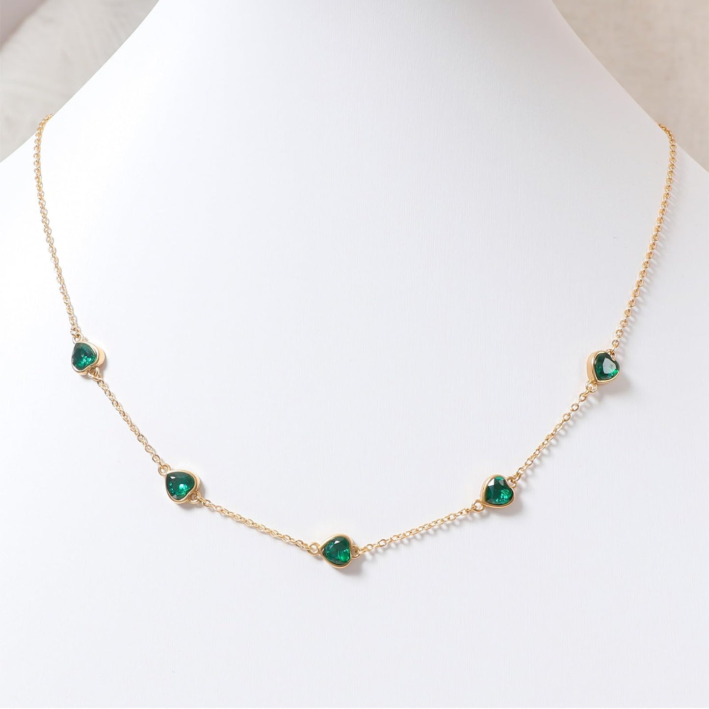 TaYolnFaSo Emerald Heart Jewelry Sets for Women 18k Gold Plated Green Heart Necklace and Earring Set May Birthstone Emerald Jewelry Wedding Prom Birthday Gift for Wife Mother Girlfriend