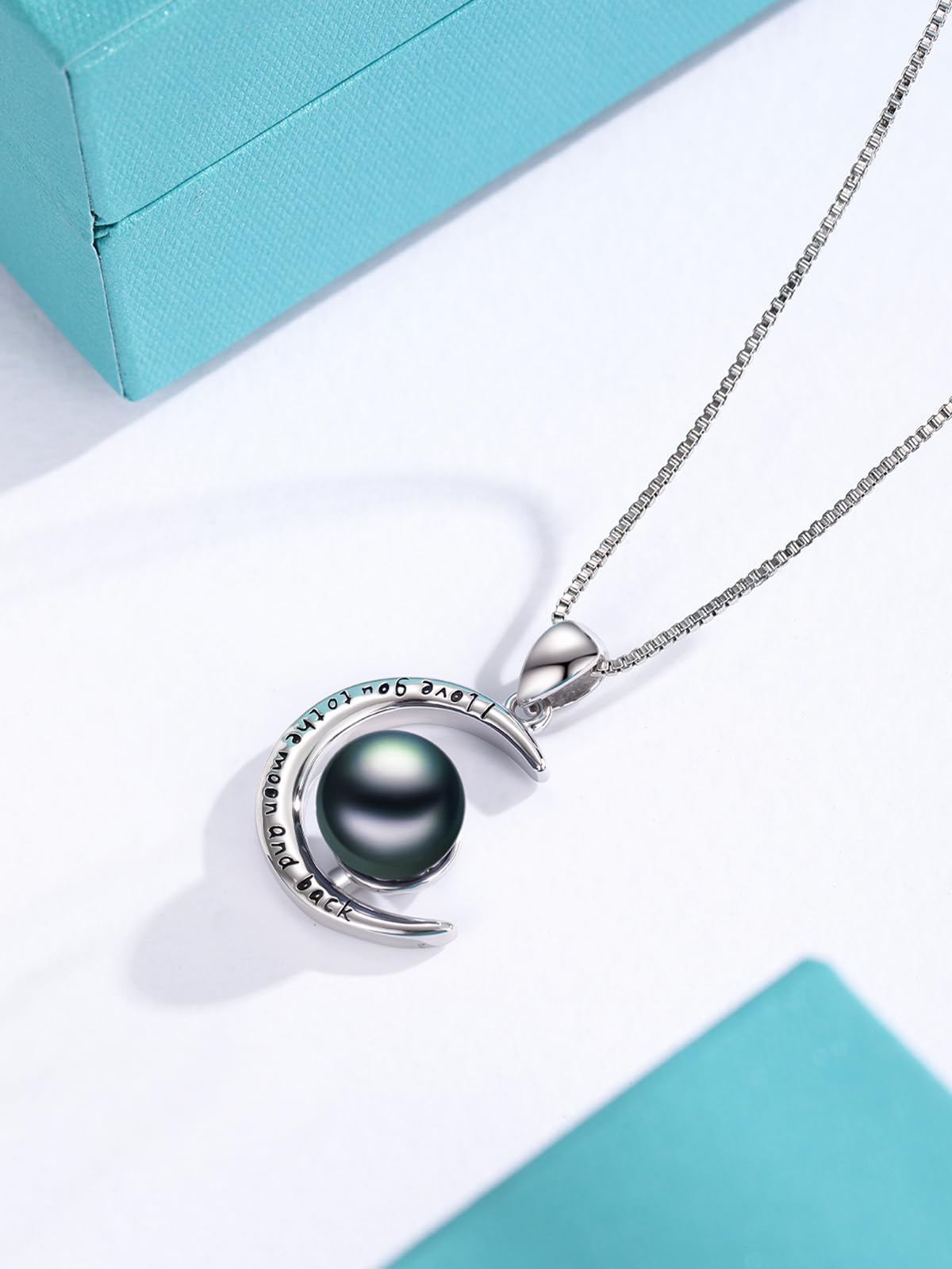 KANNSOAR Tahitian Black Pearl Necklace for Women Moon Tahitian Black Pearl 925 Sterling Silver Pearls Pendant Jewelry Gifts for Wife Mom Lover
