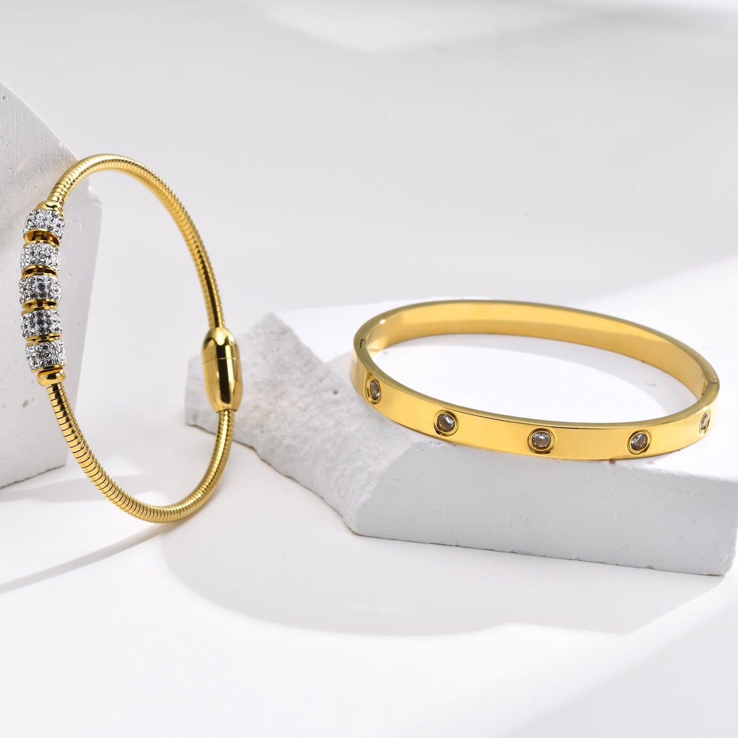 MPRAINBOW Gold Bracelets for Women, 2Pcs 18K Gold Plated Cubic Zirconia Bangle Crystal Friendship Bracelet Jewelry,Wedding Party Christmas Birthday Gift for Girlfriend Sister Daughter