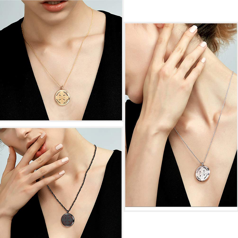 PROSTEEL Diffuser Necklace Locket Essential Oil Aromatherapy Celtic Knot Cross Pendant Gold Plated 30mm Round Womens Jewelry