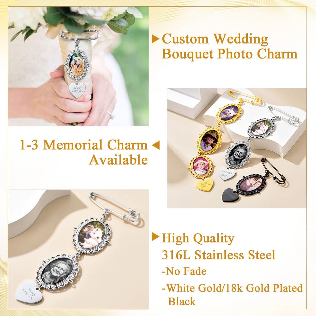 Custom4U Photo Charm for Wedding Bouquet Custom Memorial Wedding Gifts with Pictures