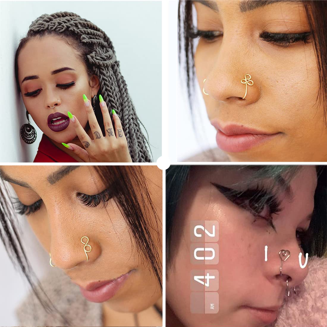 VitaCool Fake Nose Rings Faux Non Piercing Nose Cuffs for Non Pierced Nose Fake Septum Ring Spring Clip on Ring for Women Men (T0-9pcs-Gold)