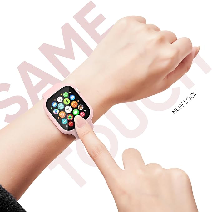 Compatible for Apple Watch Band 40mm 41mm and Case with Screen Protector, Soft Silicone Sport Strap Bands and Protective Cover with Tempered Glass for iWatch Series 9 8 7 SE 6 5 4